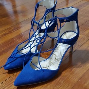 Suede Royal Blue Sam Edelman cage tie zipper heel